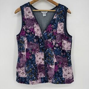 90s Denim Patchwork Vest Women's Medium‎ Koret City Blues Floral Cottage